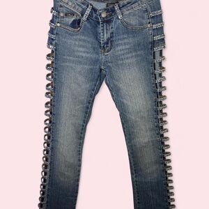 Stylish Blue Skinny Jeans with Unique Side Details